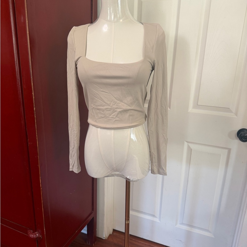 90 Degree By Reflex Beige Long Sleeve Top